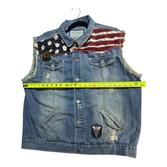Smoke Rise Mens Distressed Vest Red White Blue Flag Stars Trucker Americana 3XL - Picture 3 of 5